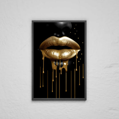 black face golden lips dols print art metal aliminium minimalistinis paveikslas