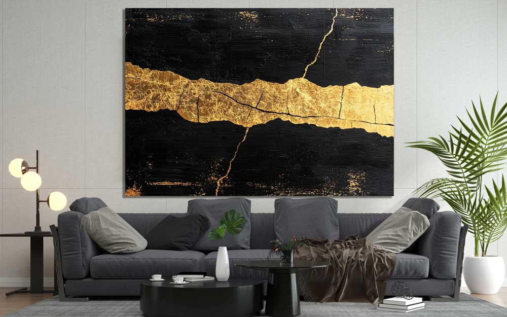 Minimalist artwork with textured golden accents
