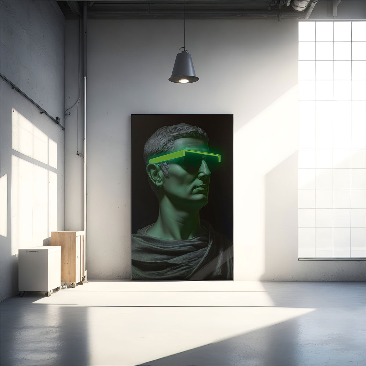 neon glasses wall art print glow in the dark art canvas man wearing neon green sunglasses zalias neono paveikslas svieciantis