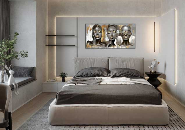 Negirdžiu, Nematau, Nekalbu (Sidabrinė Versija) – Drobė Su Laku