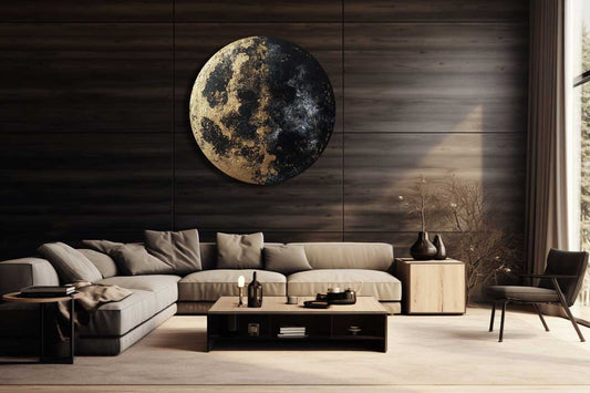 Round aluminium wall art “Golden Flow” 
