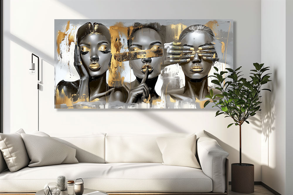 Light-toned canvas with golden accents and glossy finish