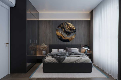 apvalus aliuminio paveikslas su lako detalemis