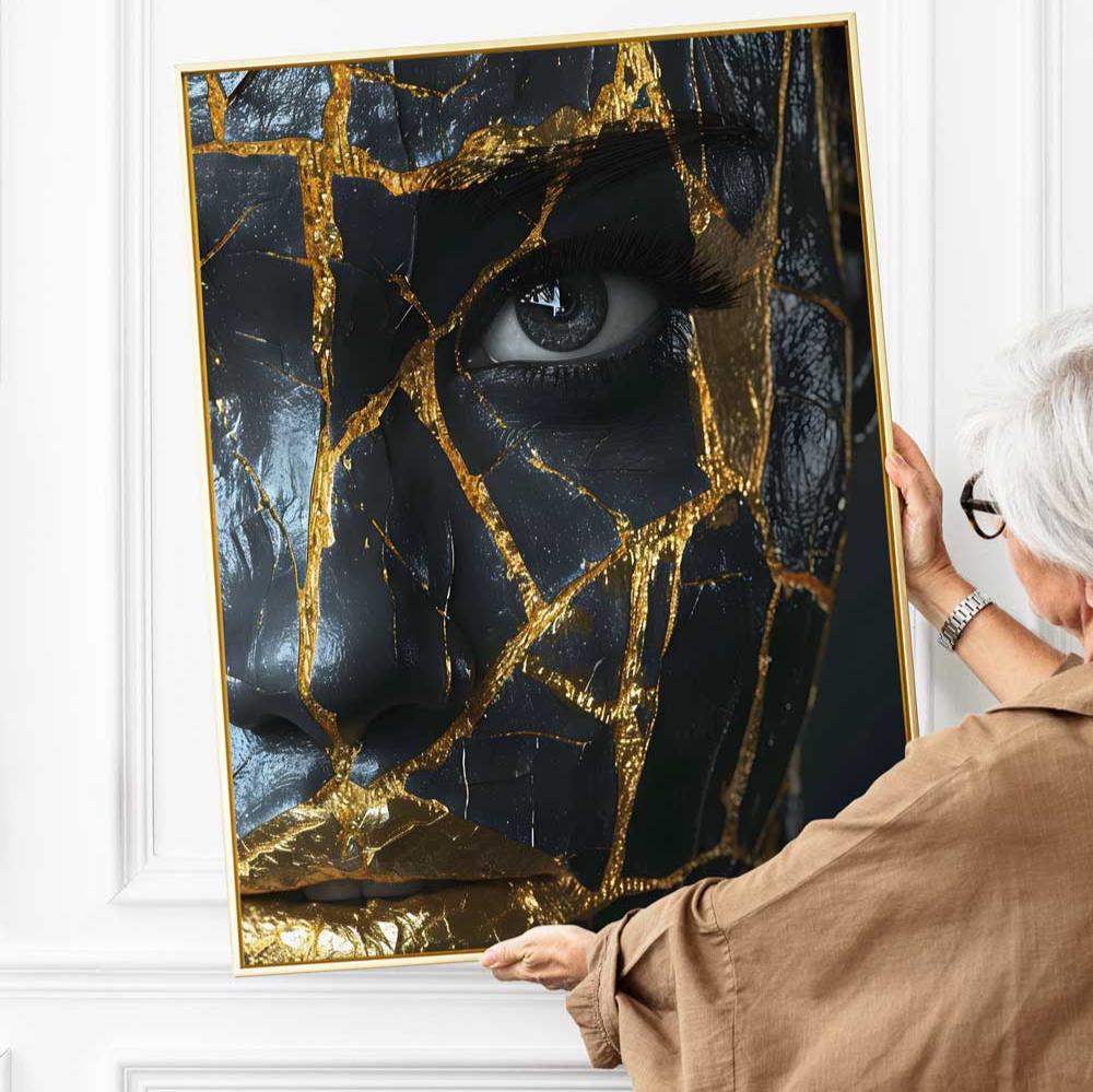 golden print shiny face black extra large didelio dydžio paveikslai