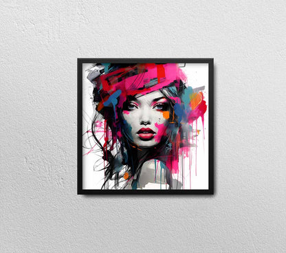abstract modern women colored face print canvas extra large dideliu didžiu printas spalvotas moters veidas intrejero detalė