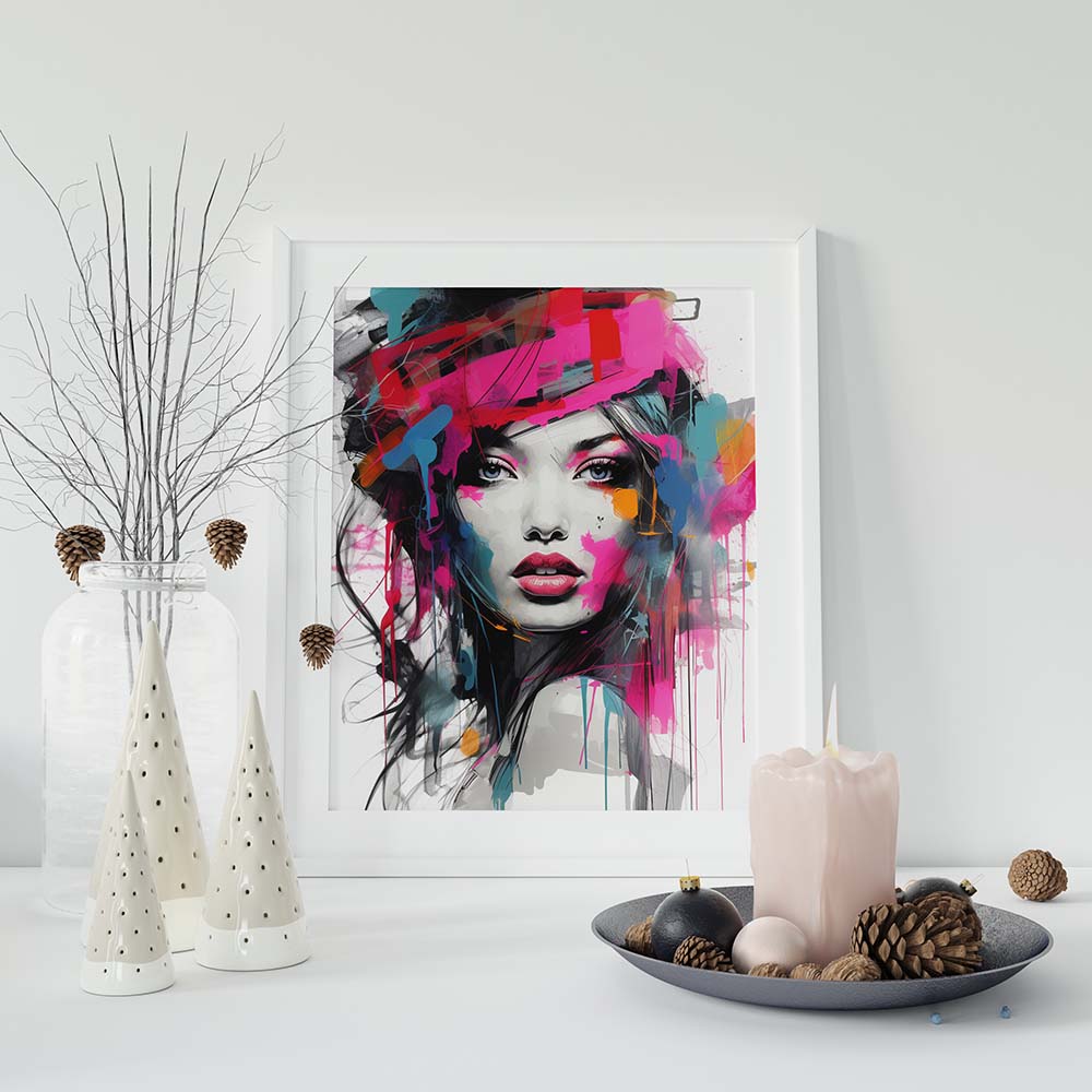 abstract modern women colored face print canvas extra large dideliu didžiu printas spalvotas moters veidas intrejero detalė mažas paveikslas
