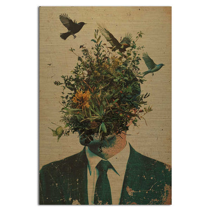 Eco-inspired male portrait with plants instead of head – artistic design