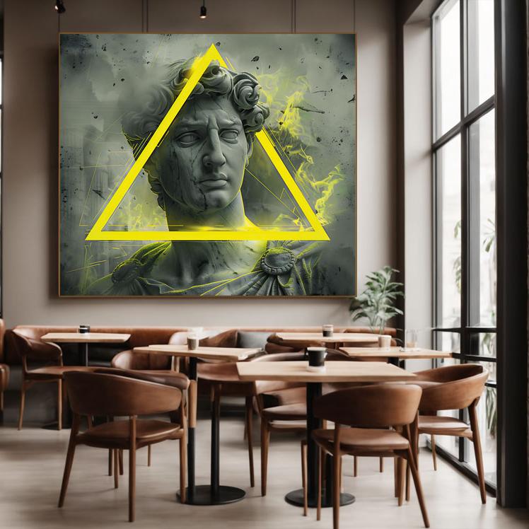 Greek god statue wall art neon print modern wall art unique wall decor neon triangle 
