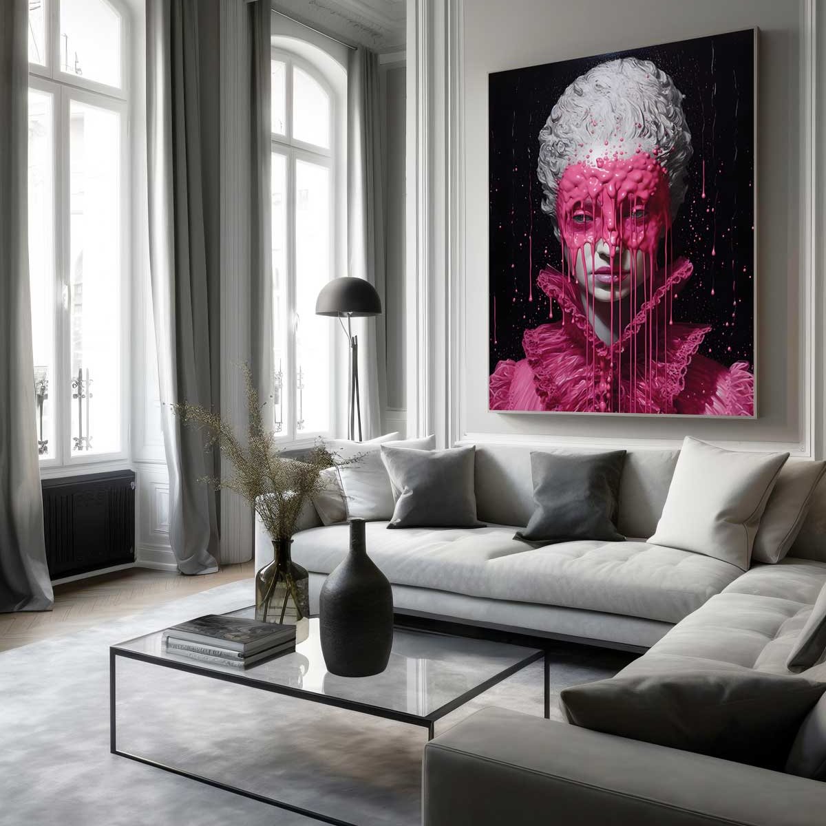 modern abstract interio pink black women print color art extra large
