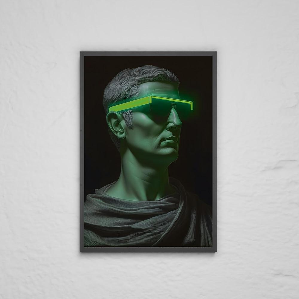 neon glasses glow wall art print glow in the dark art canvas man wearing neon green sunglasses