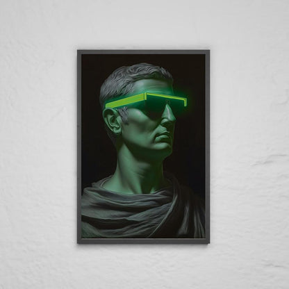 neon glasses glow wall art print glow in the dark art canvas man wearing neon green sunglasses