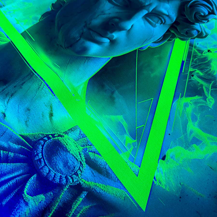 Greek god statue wall art neon print modern wall art unique wall decor neon triangle 
