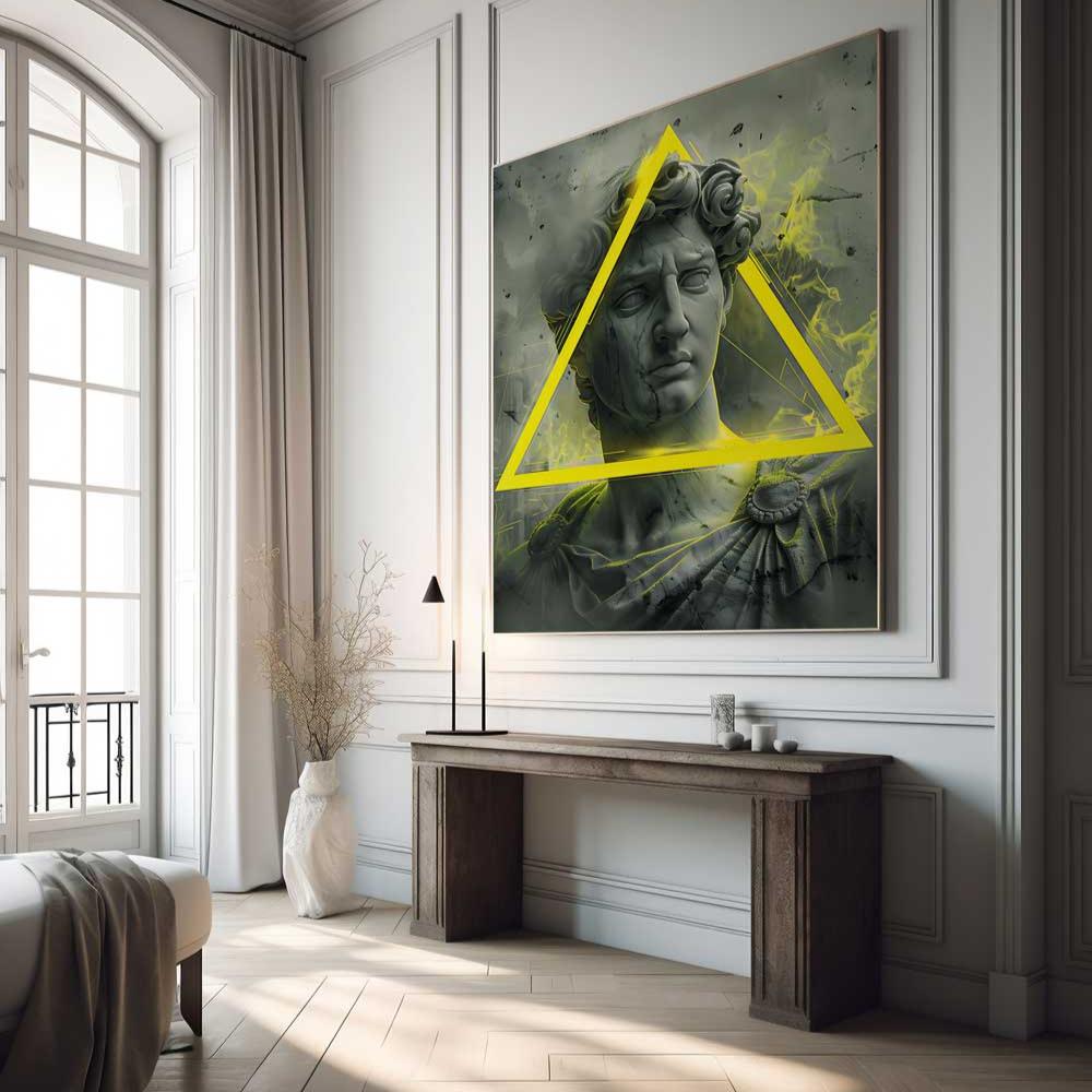 Greek god statue wall art neon print modern wall art unique wall decor neon triangle 
