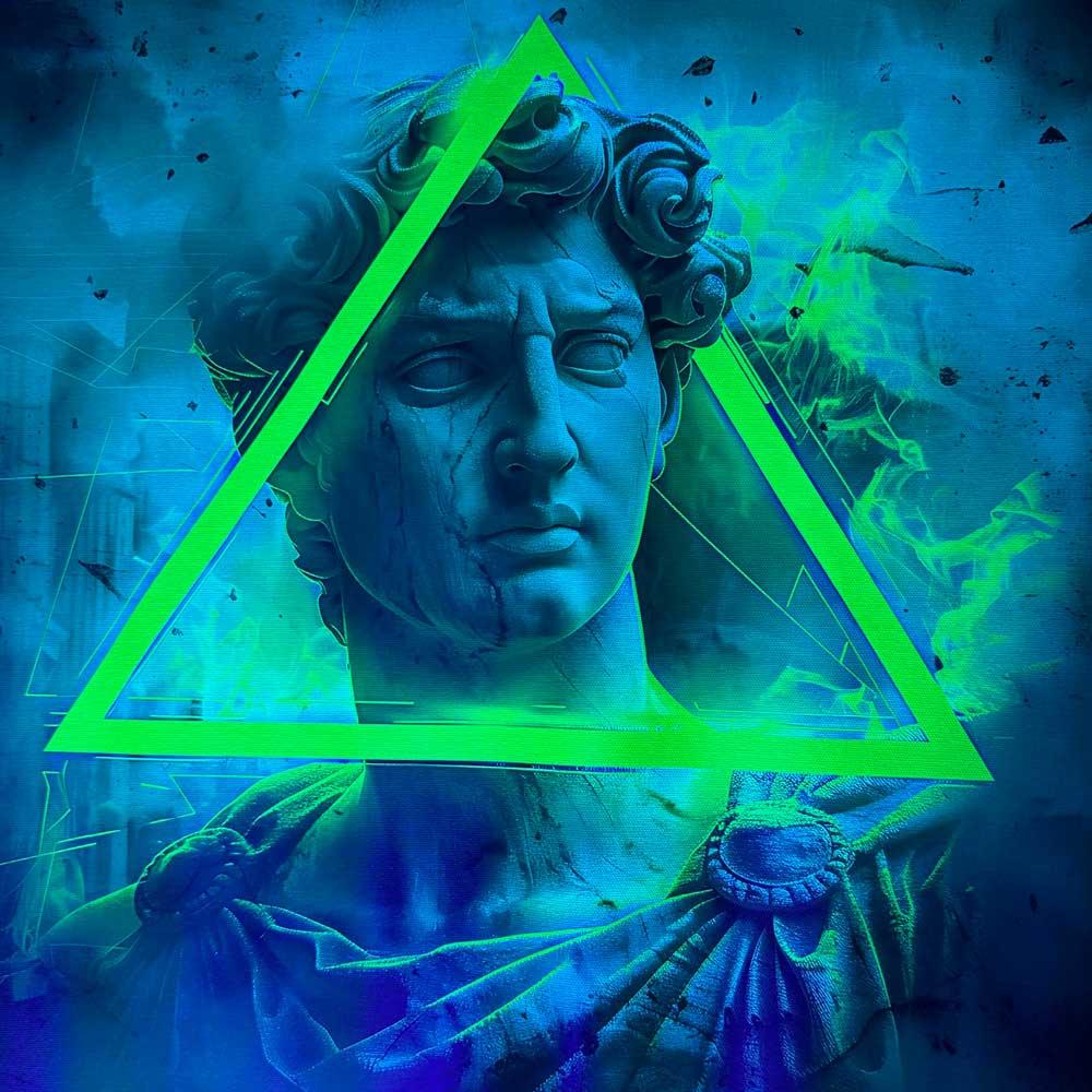 Greek god statue wall art neon print modern wall art unique wall decor neon triangle glowing 
