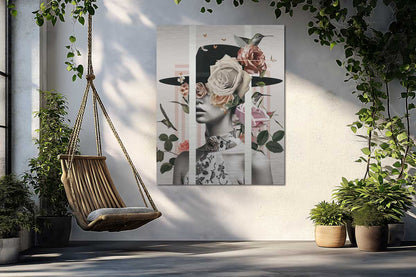 Outdoor floral woman artwork placed near hammock – relaxing patio design