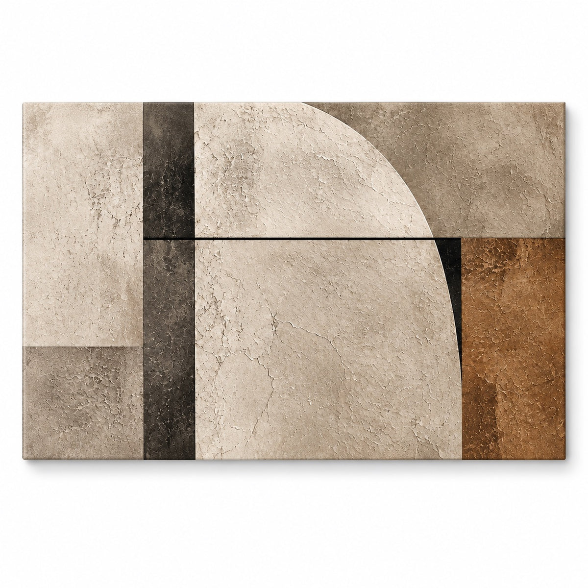Quiet Structure canvas print — ivory curves, black lines and earthy geometric shapes on a white background
