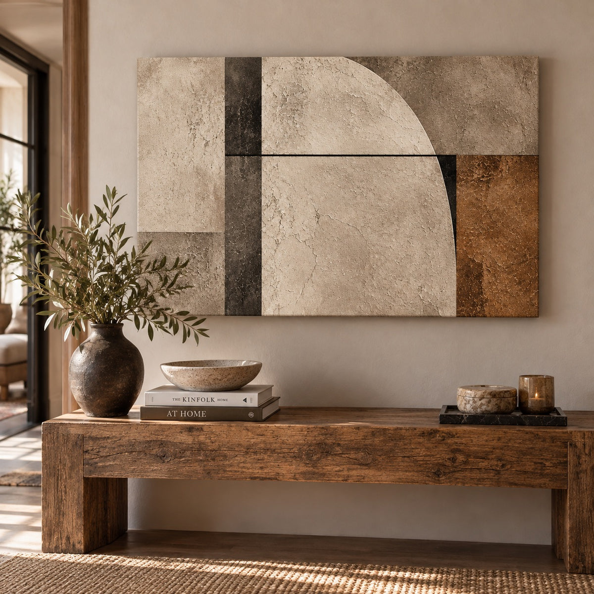 Quiet Structure canvas print — displayed above an entryway console