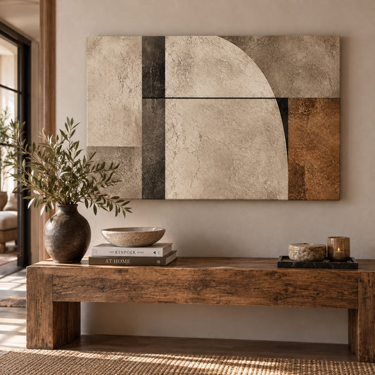 Quiet Structure canvas print — displayed above an entryway console
