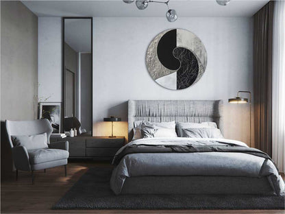 Apvalus aliuminio paveikslas „Baltoji Pusiausvyra“ be lako detalių