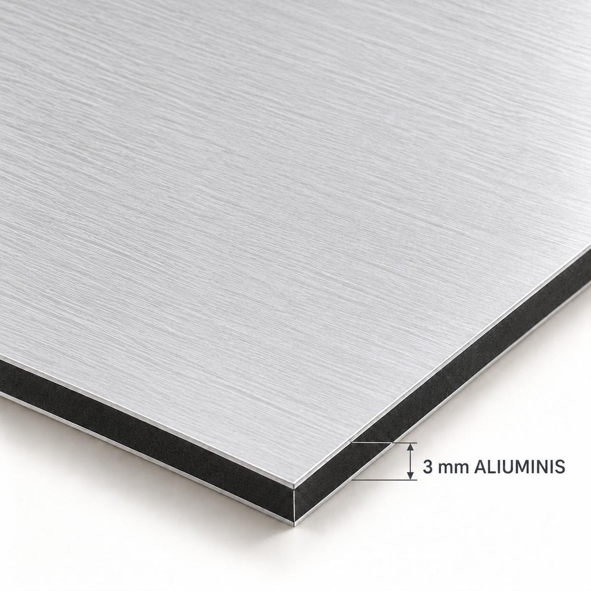Close-up of the 3mm brushed aluminium composite panel edge used for TepLep metal prints