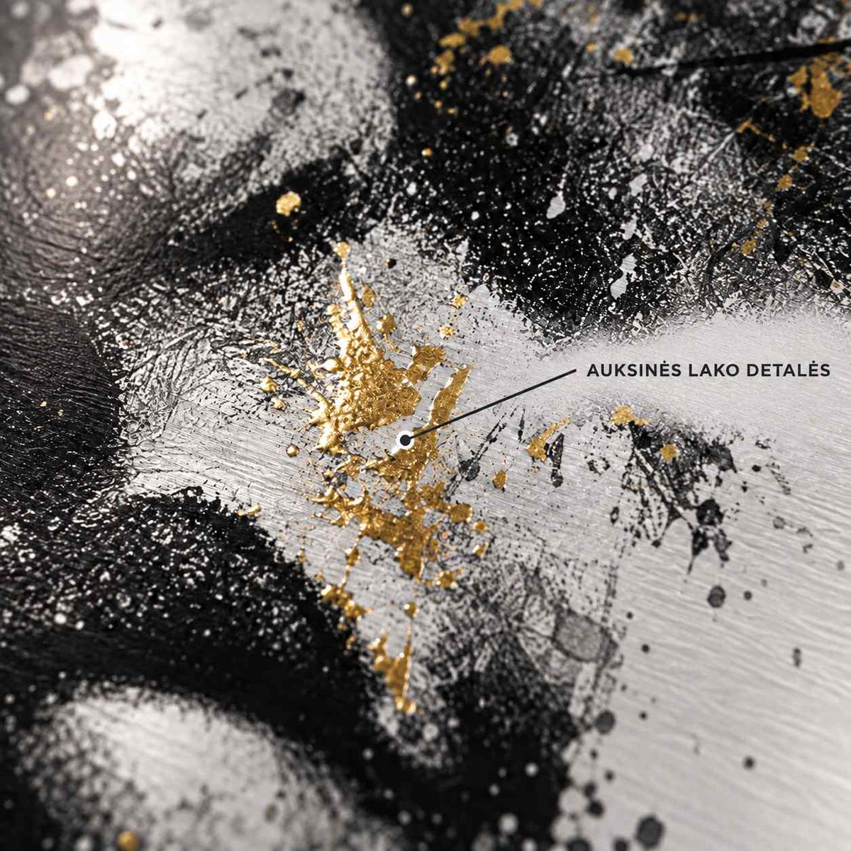 Close-up of the glossy varnish detail over the gold-toned areas on the Fractured Muse aluminium print