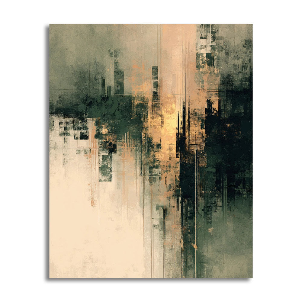 Structure of Light – vertical canvas painting with light and dark tones
