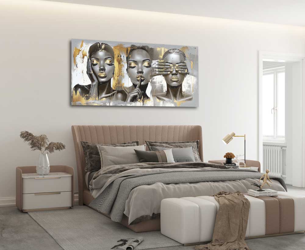 Negirdžiu, Nematau, Nekalbu (Sidabrinė Versija) – Drobė Su Laku